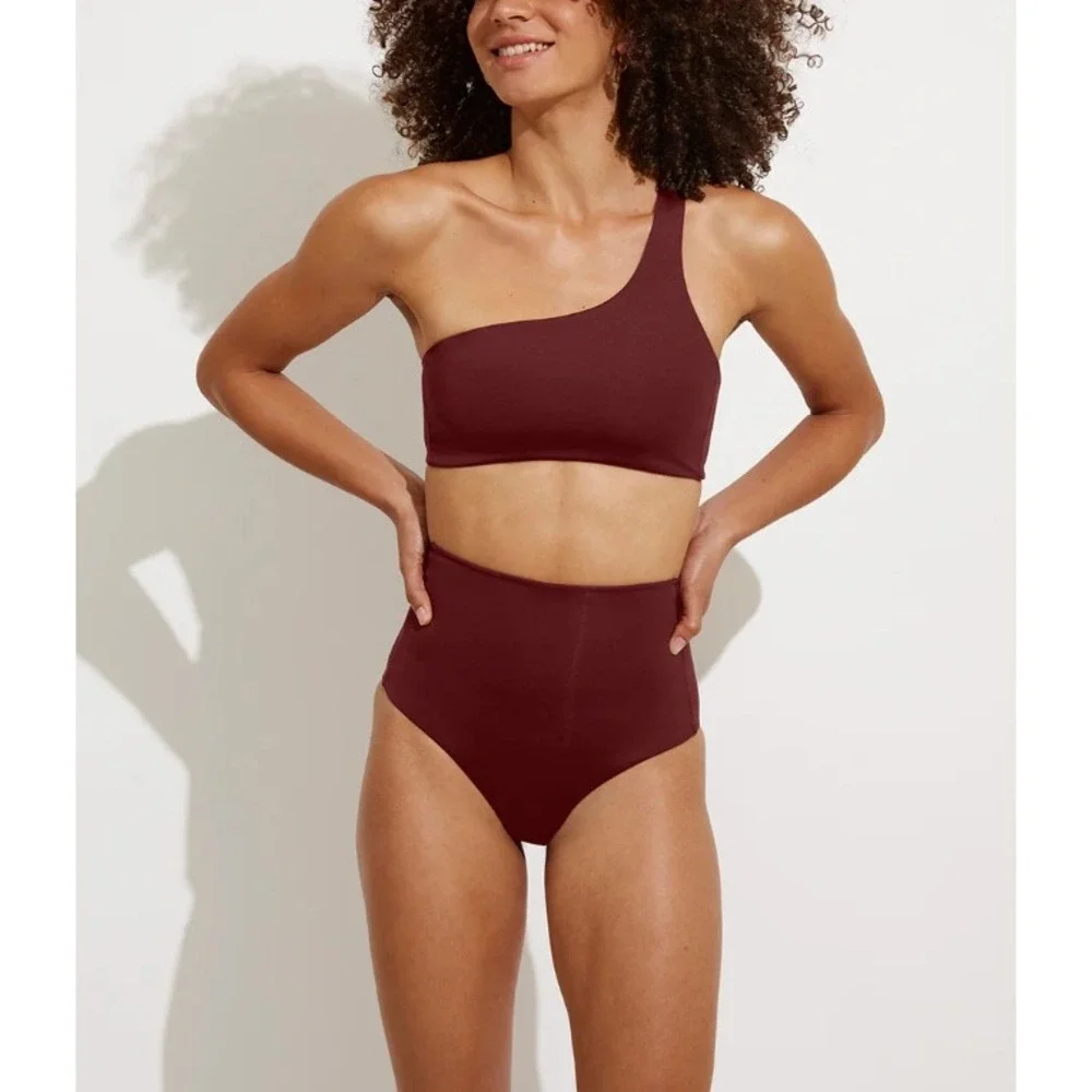 Left On Friday Women's Jam Maroon Offshore One Shoulder Bikini Top Size M NWT